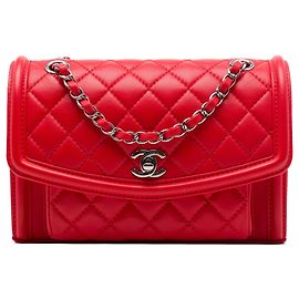 Bolsa Tiracolo Chanel Large Quilted Lambskin Geometric Flap vermelha
