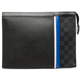 Bolso de mano Pochette Voyage MM Louis Vuitton en cuero Epi negro y Damier Graphite Stripe