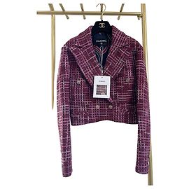 Chaqueta Chanel 23S de Tweed con Cuadros Rojo Vino
