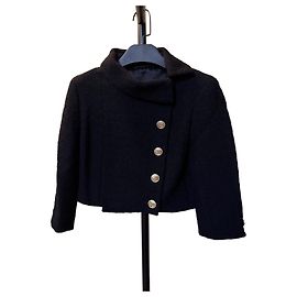 Chanel Jacke aus schwarzem Tweed mit goldenen Knöpfen Größe 34