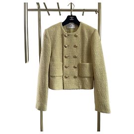 Chaqueta de tweed amarilla Céline con botones dorados