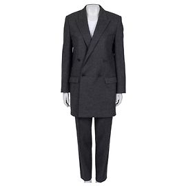 Céline Celine Gray Wool Suit: Dbl-Breasted Jacket & Tapered Pants Sz/36 Pre-owned