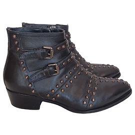 Galliano Bottines en cuir noir à clous