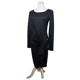 Vintage Emporio Armani Langarmkleid aus Wollmischung Ende der 2000er Dunkelgrau M