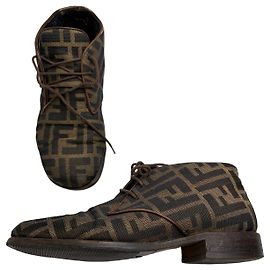 Vintage Fendi Zucca FF Monogram Chukka Boots Late 1980s Brown Black EU36