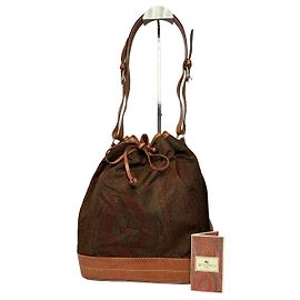 Sac seau Vintage Etro en toile Paisley à cordon de serrage Fin 1990 Tons terreux