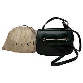 Borsa a tracolla Vintage Gucci Horsebit 1955 in vernice con patta c. 2000s Green