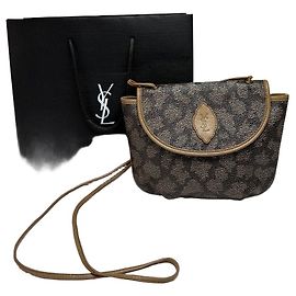 Borsa a tracolla con patta Vintage Yves Saint Laurent Mombasa in tela leopardata Fine anni 1980 Beige Grey