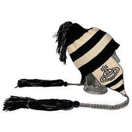 Vintage Vivienne Westwood Striped Knit Hat Black Cream