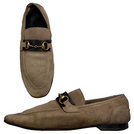 Vintage Gucci Horsebit Loafer für Herren Suede-Effekt frühe 2000er Beige Black EU42