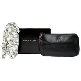 Vintage Givenchy 4G Logo Leder-Zip-Pouch Ende der 1980er Jahre Schwarz