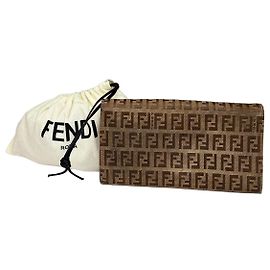 Vintage Fendi Zucchino Canvas Bifold Wallet Late 1990s Brown Tan