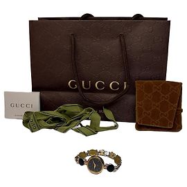 Relógio de pulseira Vintage Gucci Ouro Preto c. final dos anos 1980