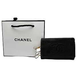 Vintage Chanel Kartenetui aus strukturiertem Leder Ende der 1990er Jahre Schwarz Gold