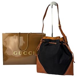 Borsa a tracolla vintage Gucci in tela con coulisse fine anni '90 Nero Marrone