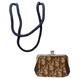 Vintage Dior Oblique Canvas Kiss-Lock Coin Purse Late 1970s Brown