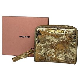 Portefeuille zippé en cuir métallisé Vintage Miu Miu c. fin des années 2000 Gold Beige