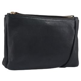 Céline CELINE Trio Schultertasche aus Leder Schwarz Gold
