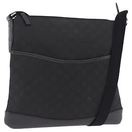 Bolsa de Ombro GUCCI GG Canvas Outlet Preta Prata 374414