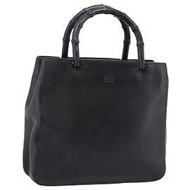 GUCCI Bamboo Handtasche Leder Schwarz Silber 002 1061