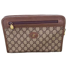 Gucci GG Supreme Monogram Brown Leather Clutch