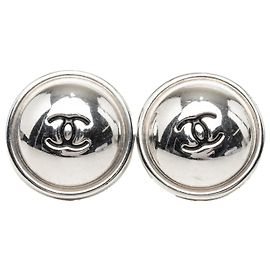 Chanel Silver CC Silver Plated Button Push Back Earrings