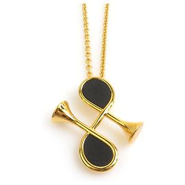Hermès Collar de cuero negro y dorado Hermes