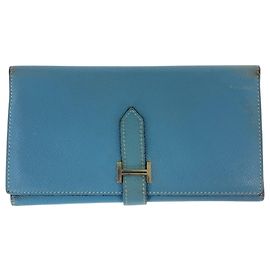 Hermès Carteira longa tri-fold Hermes Bearn em Light Blue