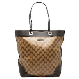 Saco Tote Gucci GG Crystal Shoulder 272377 Bege Brown Couro Bolsa Feminina