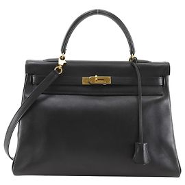 Hermès Hermes Kelly Black Box Calf with Gold Hardware 35