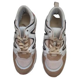 Maje Sneakers in pelle e camoscio bianco e marrone