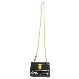 Mini borsa a tracolla in pelle verniciata Salvatore Ferragamo Vara Ribbon
