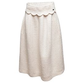 Weißer Chanel Woll-Tweed Peplum Midi-Rock Größe FR 38