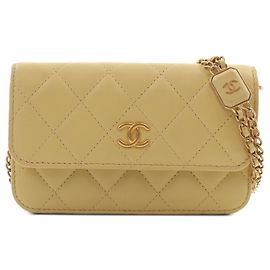 Gelbe Chanel CC gesteppte Lammleder-Clutch mit Kette und Crossbody-Gurt