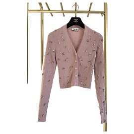 Cardigan in maglia rosa stile tweed Miu Miu in lana