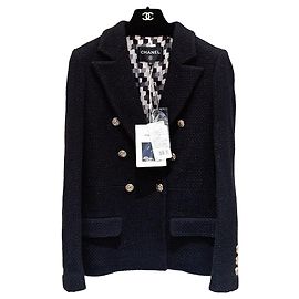 Chanel 21P Tweed Jacke Schwarz und Gold Zweireihig