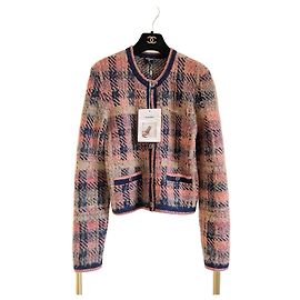 Chanel 22A Rosa Cashmere Cardigan mit Karomuster