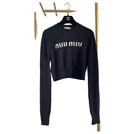 Pull en maille Miu Miu noir en cashmere avec logo