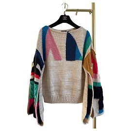 Chanel Egypt Color-Block Strickpullover Wolle Burgund
