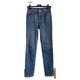 Chanel 23P Skinny Jeans Blue Denim Polka Dot Logo