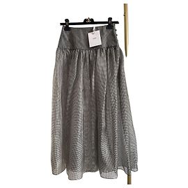 Dior Houndstooth Mulberry Silk Midi Skirt Multicolored
