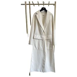 Hermès Mantel aus weißem Kaschmir mit Lederbesatz Größe 34