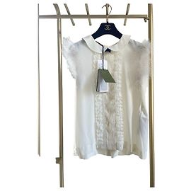 Top Gucci de seda branco com mangas de penas