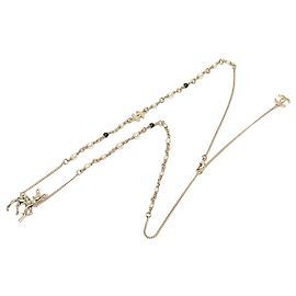 Gold Chanel CC Gold Plated Faux Pearl and Strass Deer Pendant Necklace