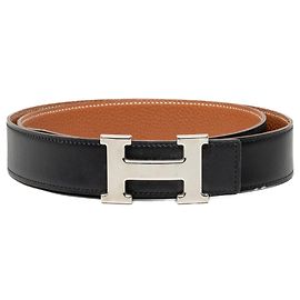 Ceinture réversible Constance H Hermès en cuir Box Calf et Togo noir