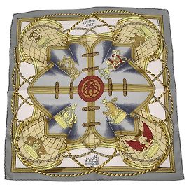 Hermès Hermes Vintage Seidentuch grau Grande Tenue d'Origny 40x40