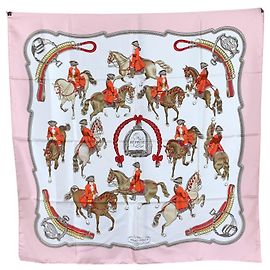 Foulard Hermès Vintage Reprise Ledoux 1970 in seta rosa e bianco