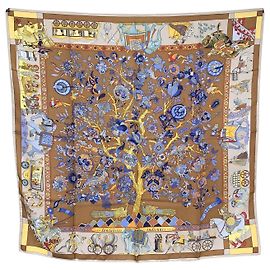 Hermès Hermes Vintage Brown Silk Fantaisies Indiennes Dubigeon Scarf