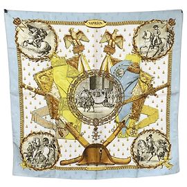 Hermès Hermes Vintage Light Blue Jacquard Silk Napoleon 1963 Ledoux Scarf