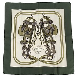 Hermès Hermes Vintage Olive Green Brides de Gala Grygkar Silk Scarf 40x40